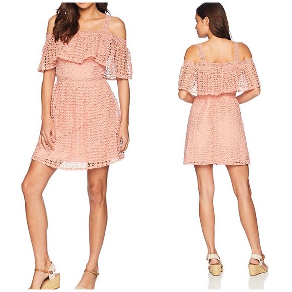 bcbg dress white lace BCBGMAXAZRIA Contrast Bib Lace Silk Tunic Dress – Runway Catalog main image 1